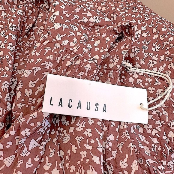 NWT Anthropologie LACAUSA Playa Mini Dress in Cocoa Mushroom Print Size Medium - Picture 2 of 15